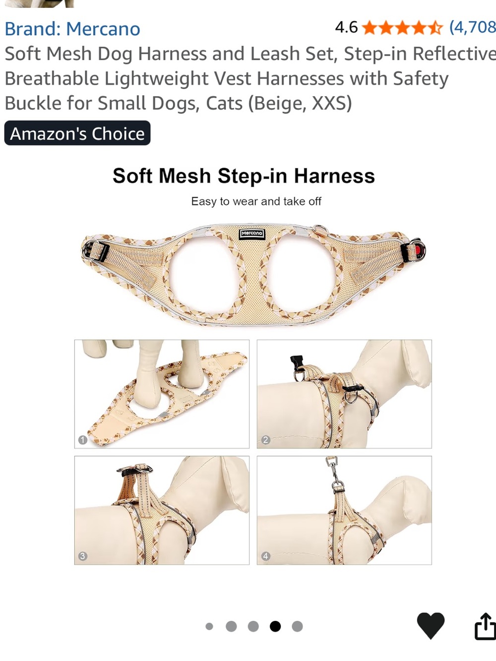 Mercano Soft Mesh Step-In Dog Harness & Leash Set — Beige Pattern - Picture 3 of 3